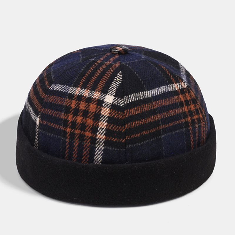 Collrown Unisex Casual Estilo Británico Celosía Rayas Patrón Brimless Skull Hat Gorro De Propietario