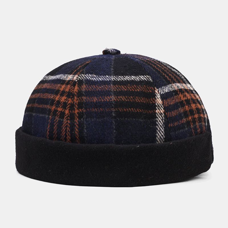 Collrown Unisex Casual Estilo Británico Celosía Rayas Patrón Brimless Skull Hat Gorro De Propietario