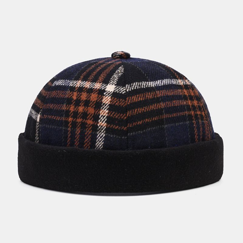 Collrown Unisex Casual Estilo Británico Celosía Rayas Patrón Brimless Skull Hat Gorro De Propietario