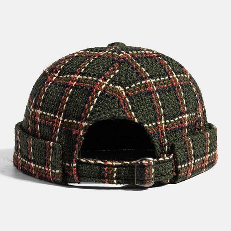 Collrown Unisex Casual Estilo Británico Plaids Patrón Brimless Beanie Landlord Hat Skull Hat