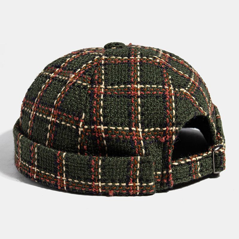 Collrown Unisex Casual Estilo Británico Plaids Patrón Brimless Beanie Landlord Hat Skull Hat