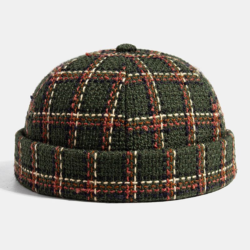 Collrown Unisex Casual Estilo Británico Plaids Patrón Brimless Beanie Landlord Hat Skull Hat