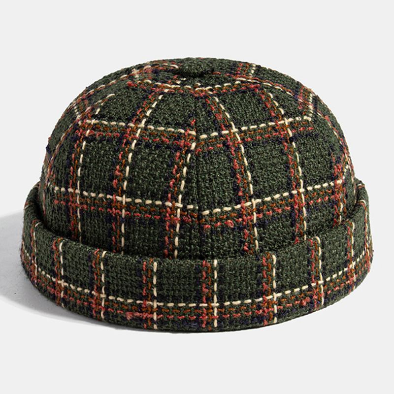 Collrown Unisex Casual Estilo Británico Plaids Patrón Brimless Beanie Landlord Hat Skull Hat