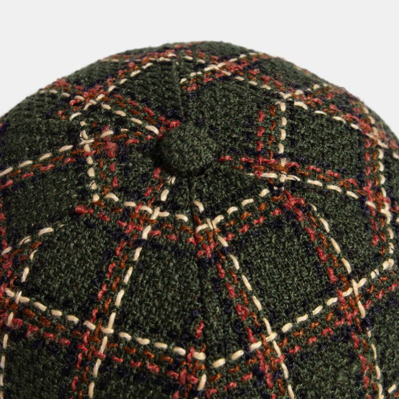 Collrown Unisex Casual Estilo Británico Plaids Patrón Brimless Beanie Landlord Hat Skull Hat