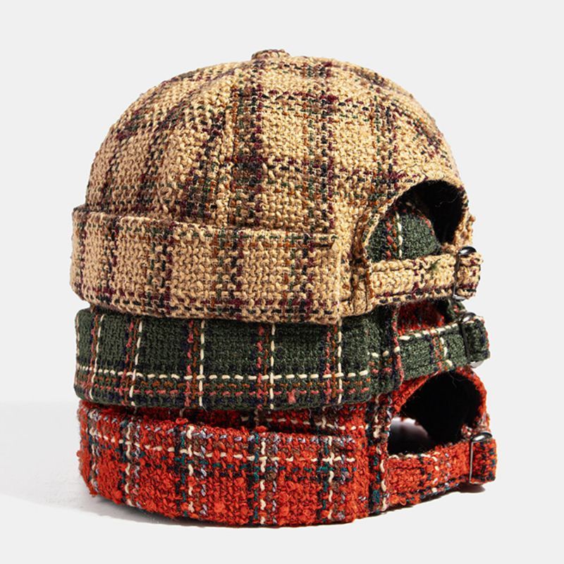 Collrown Unisex Casual Estilo Británico Plaids Patrón Brimless Beanie Landlord Hat Skull Hat