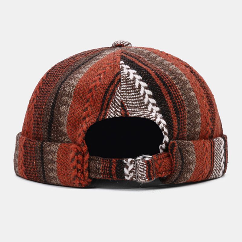 Collrown Unisex Casual Estilo Británico Rayas Patchwork Patrón Sin Ala Beanie Landlord Hat Skull Hat