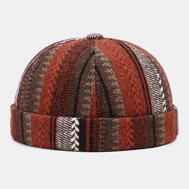 Collrown Unisex Casual Estilo Británico Rayas Patchwork Patrón Sin Ala Beanie Landlord Hat Skull Hat