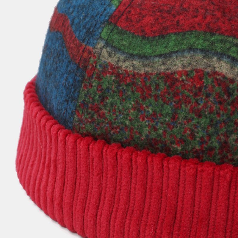 Collrown Unisex Contraste Color Rayas Patrón Casual Retro Brimless Beanie Landlord Hat Skull Hat