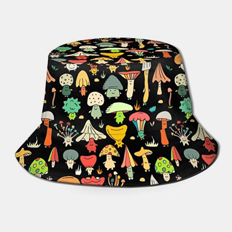 Collrown Unisex Dibujos Animados Coloridos Patrón De Hongo Estampado Casual Suave Viaje Al Aire Libre Sombrero De Cubo