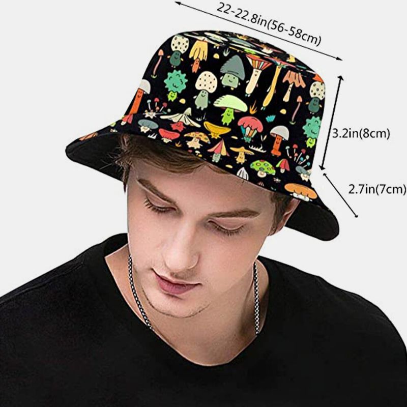 Collrown Unisex Dibujos Animados Coloridos Patrón De Hongo Estampado Casual Suave Viaje Al Aire Libre Sombrero De Cubo