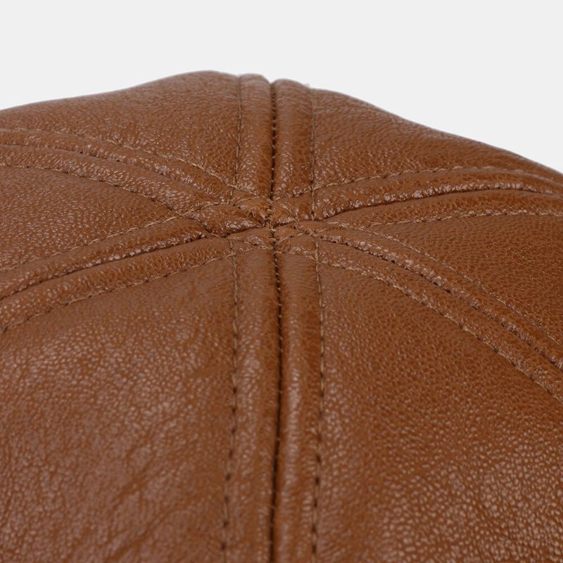 Collrown Unisex Faux Leather Soft Hair Around Side Keep Warm Personalidad Informal Sin Ala Beanie Landlord Hat Skull Hat