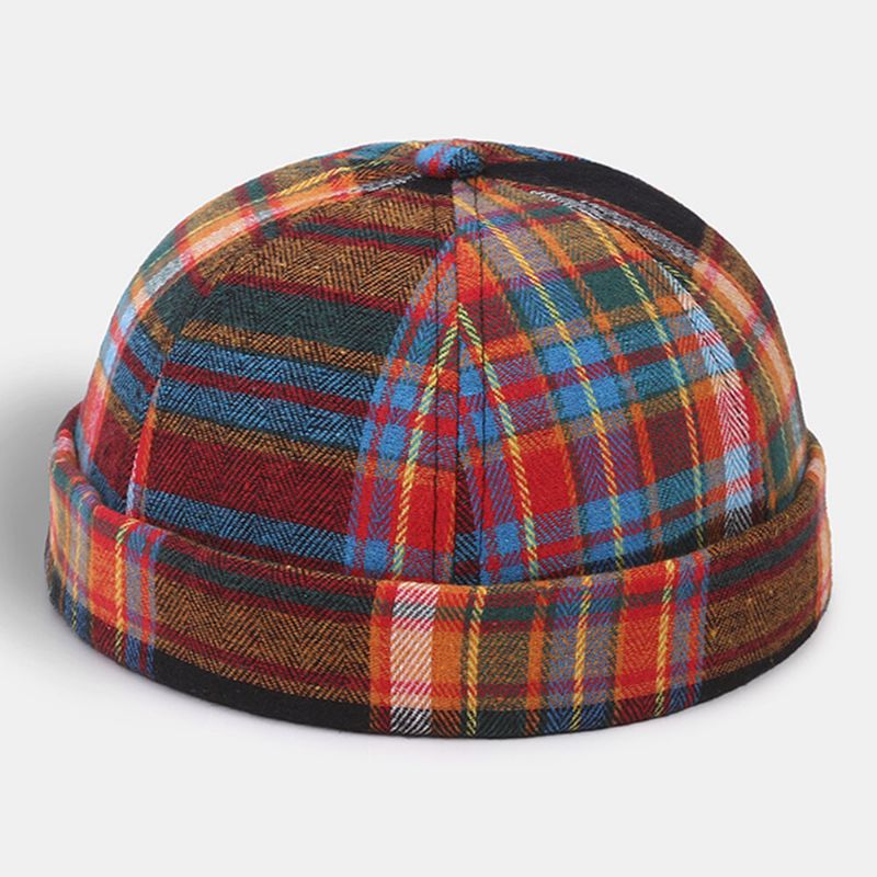 Collrown Unisex Multicolor Contraste Color Patchwork Plaids Patrón Casual Brimless Beanie Landlord Hat Skull Hat