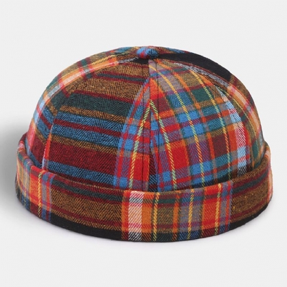 Collrown Unisex Multicolor Contraste Color Patchwork Plaids Patrón Casual Brimless Beanie Landlord Hat Skull Hat