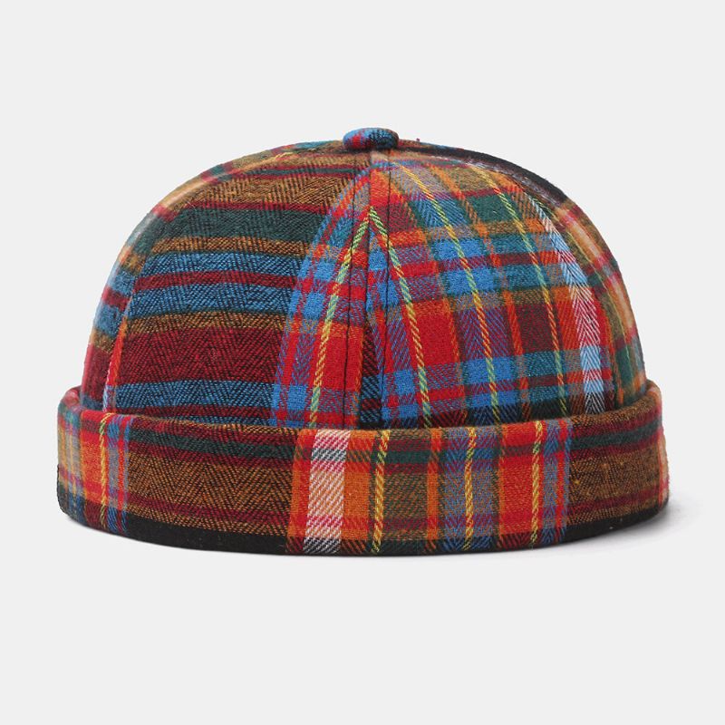 Collrown Unisex Multicolor Contraste Color Patchwork Plaids Patrón Casual Brimless Beanie Landlord Hat Skull Hat