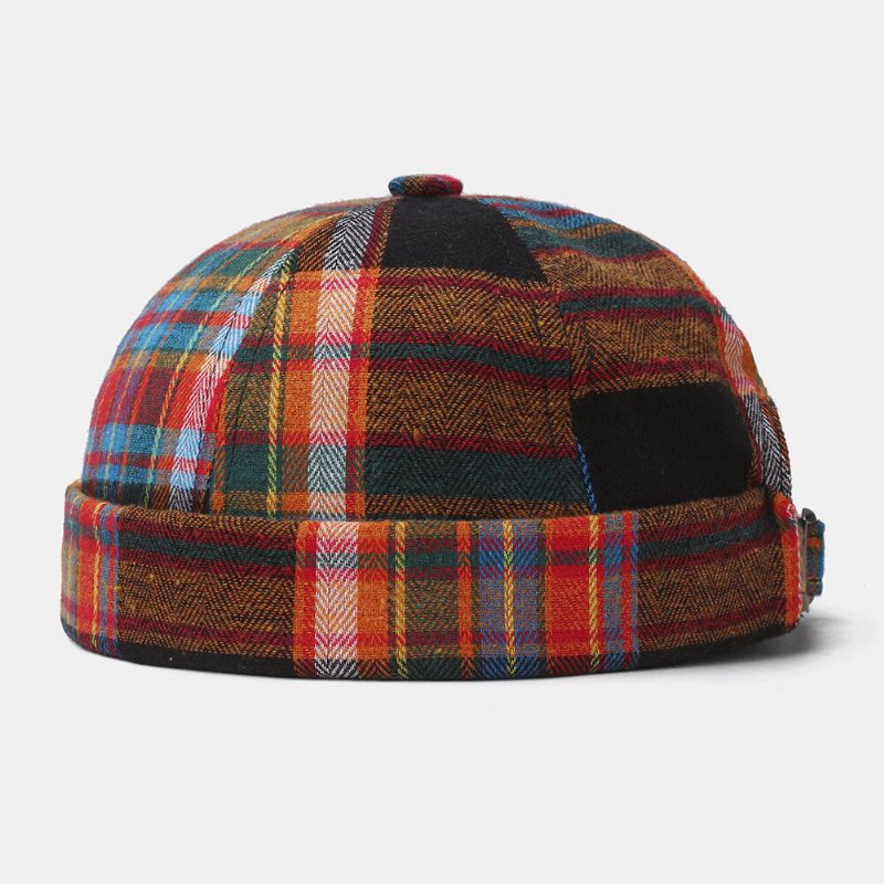 Collrown Unisex Multicolor Contraste Color Patchwork Plaids Patrón Casual Brimless Beanie Landlord Hat Skull Hat