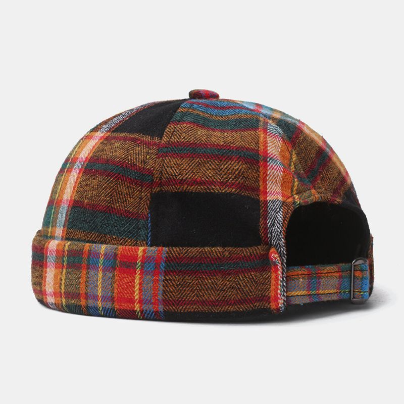 Collrown Unisex Multicolor Contraste Color Patchwork Plaids Patrón Casual Brimless Beanie Landlord Hat Skull Hat