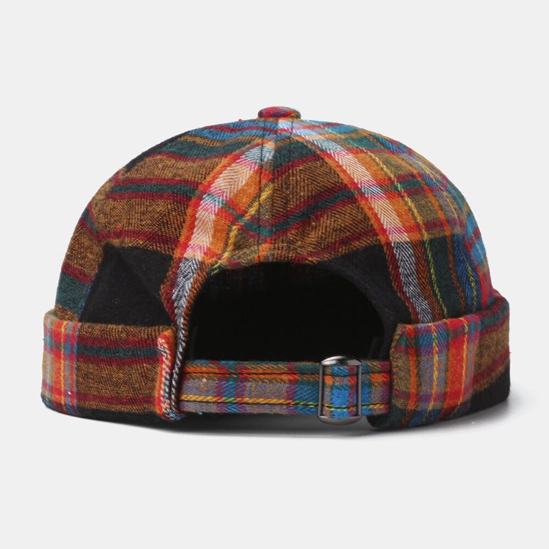 Collrown Unisex Multicolor Contraste Color Patchwork Plaids Patrón Casual Brimless Beanie Landlord Hat Skull Hat