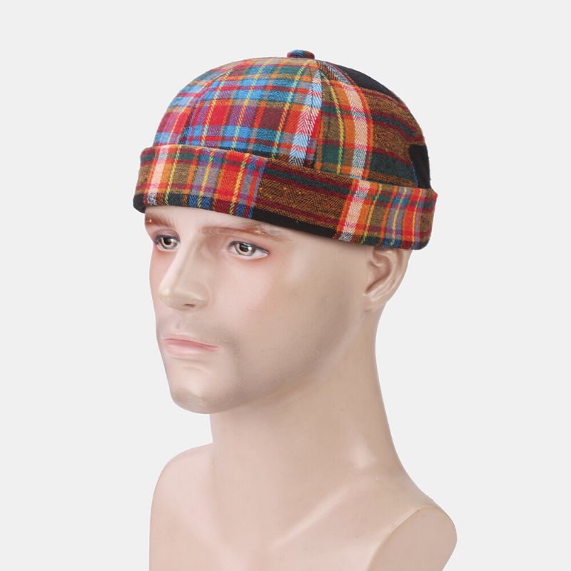 Collrown Unisex Multicolor Contraste Color Patchwork Plaids Patrón Casual Brimless Beanie Landlord Hat Skull Hat