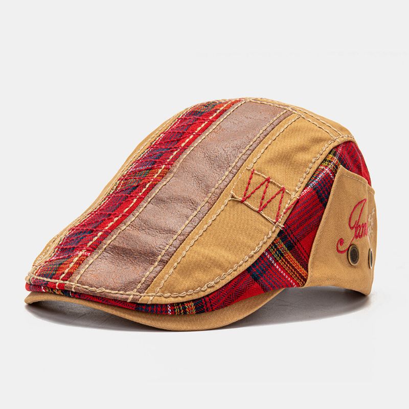 Collrown Unisex Patchwork Carta Patrón Bordado Casual Vintage Boina Gorra Plana Gorra Delantera