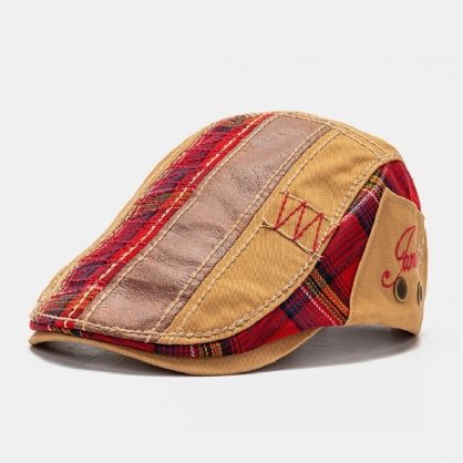 Collrown Unisex Patchwork Carta Patrón Bordado Casual Vintage Boina Gorra Plana Gorra Delantera