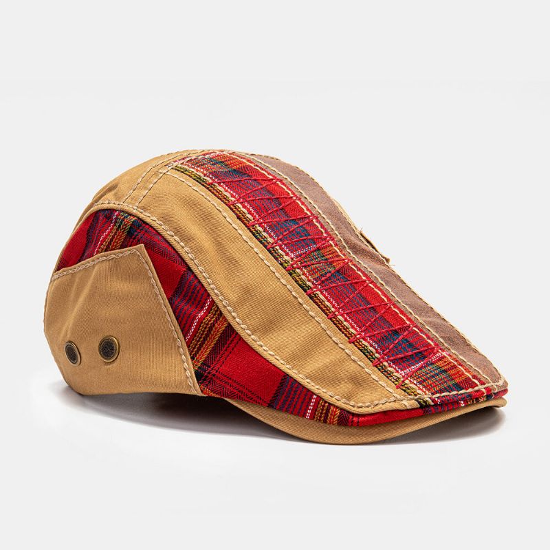 Collrown Unisex Patchwork Carta Patrón Bordado Casual Vintage Boina Gorra Plana Gorra Delantera