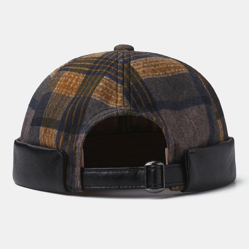 Collrown Unisex Patchwork Color Plaids Patrón Casual Retro Brimless Beanie Landlord Hat Skull Hat