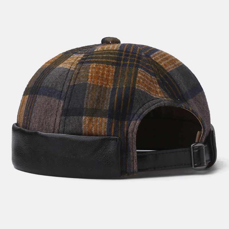 Collrown Unisex Patchwork Color Plaids Patrón Casual Retro Brimless Beanie Landlord Hat Skull Hat