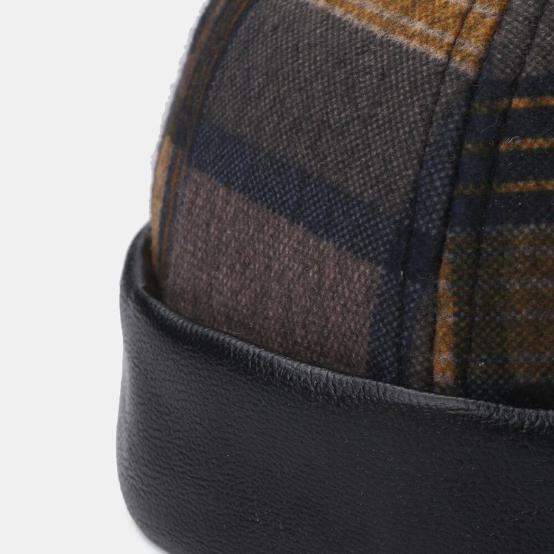 Collrown Unisex Patchwork Color Plaids Patrón Casual Retro Brimless Beanie Landlord Hat Skull Hat