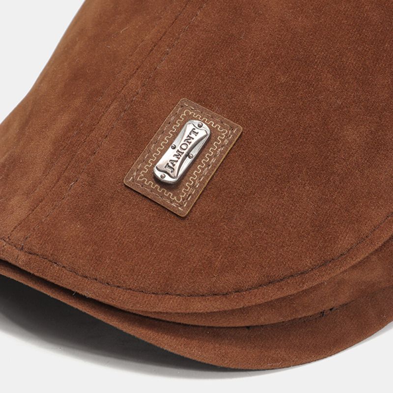 Gamuza Collrown Para Hombre Con Patrón De Puntada De Cuero Sintético Hecho A Mano Sombrero De Boina Con Personalidad De Moda Informal Sombrero Delantero