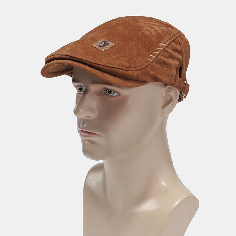 Gamuza Collrown Para Hombre Con Patrón De Puntada De Cuero Sintético Hecho A Mano Sombrero De Boina Con Personalidad De Moda Informal Sombrero Delantero