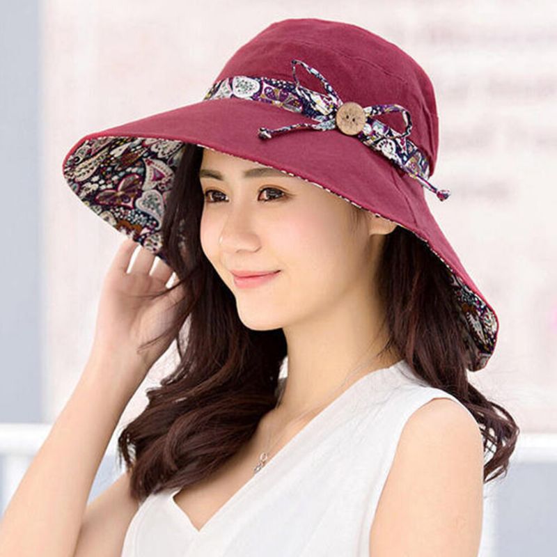 Gorra Anti-uv Plegable Multiusos Para Mujer Sombrero De Playa Con Estampado De Sol Sombrero De Ala Ancha De Algodón Para Mujer Elegantes Sombreros De Verano