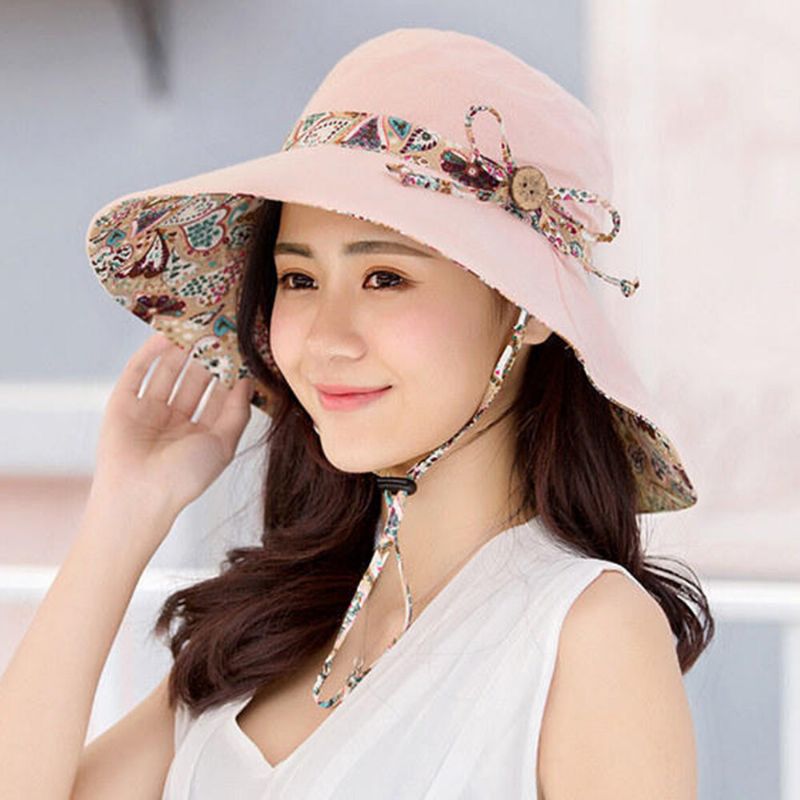 Gorra Anti-uv Plegable Multiusos Para Mujer Sombrero De Playa Con Estampado De Sol Sombrero De Ala Ancha De Algodón Para Mujer Elegantes Sombreros De Verano