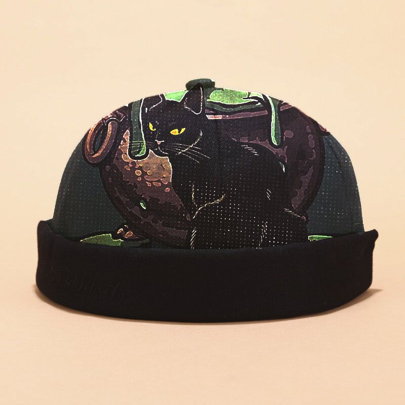 Gorra De Arrendador Ajustable Con Patrón De Gato De Algodón Para Hombres Gorra Sin Ala Gorro De Calavera