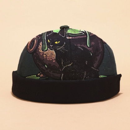 Gorra De Arrendador Ajustable Con Patrón De Gato De Algodón Para Hombres Gorra Sin Ala Gorro De Calavera