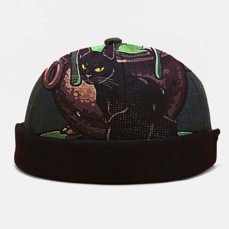 Gorra De Arrendador Ajustable Con Patrón De Gato De Algodón Para Hombres Gorra Sin Ala Gorro De Calavera