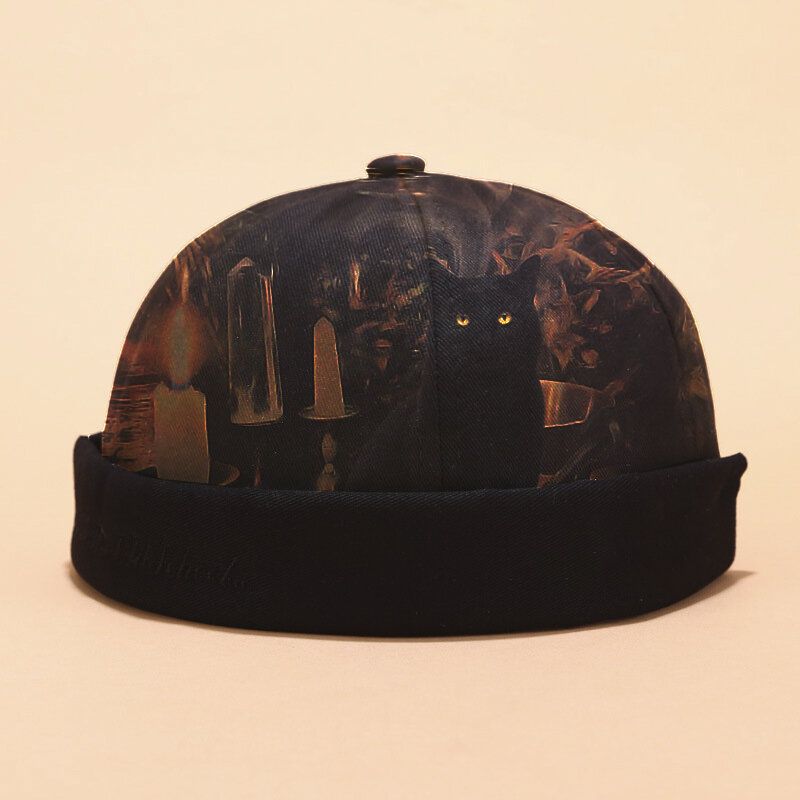 Gorra De Arrendador Transpirable Ajustable Con Patrón De Gato De Algodón Para Hombres Gorra Sin Ala Gorro De Calavera