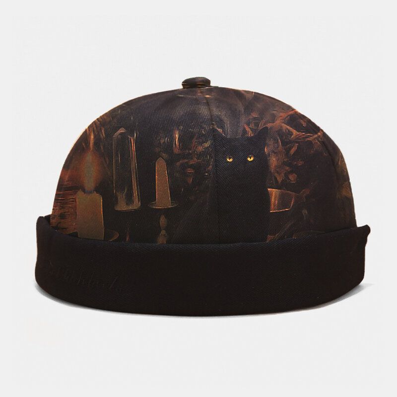 Gorra De Arrendador Transpirable Ajustable Con Patrón De Gato De Algodón Para Hombres Gorra Sin Ala Gorro De Calavera