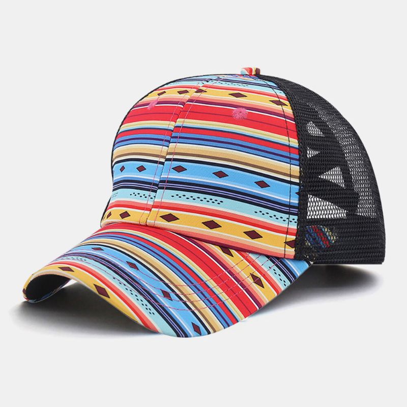 Gorra De Béisbol Ajustable Con Abertura Trasera Transpirable De Malla Con Patrón De Rayas De Colores Unisex