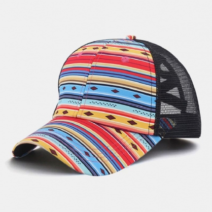 Gorra De Béisbol Ajustable Con Abertura Trasera Transpirable De Malla Con Patrón De Rayas De Colores Unisex