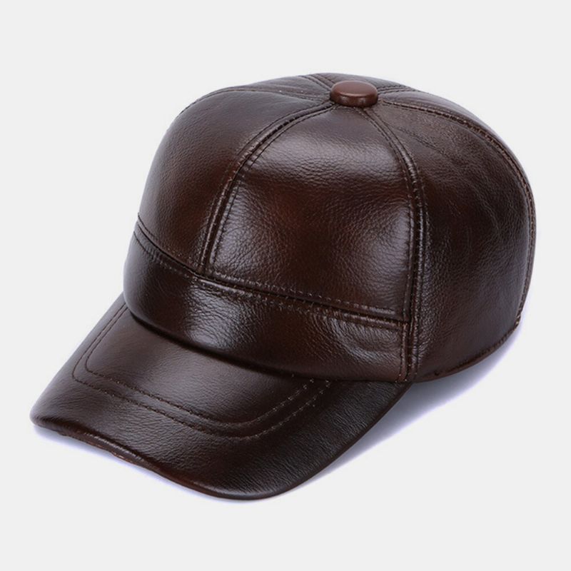 Gorra De Béisbol Ajustable Con Orejeras De Cuero Genuino Para Hombres