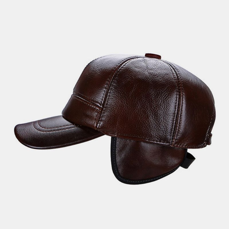 Gorra De Béisbol Ajustable Con Orejeras De Cuero Genuino Para Hombres