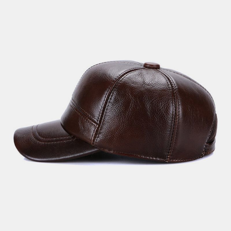 Gorra De Béisbol Ajustable Con Orejeras De Cuero Genuino Para Hombres