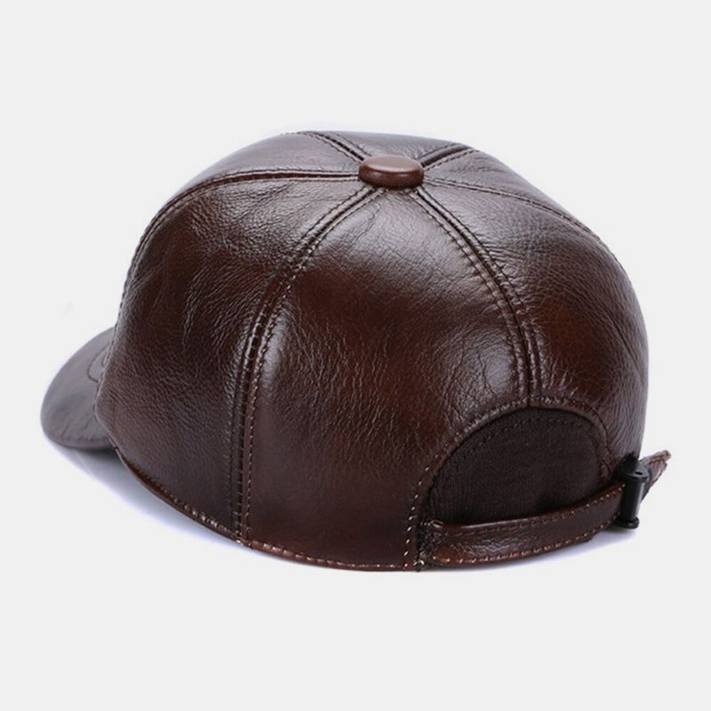 Gorra De Béisbol Ajustable Con Orejeras De Cuero Genuino Para Hombres