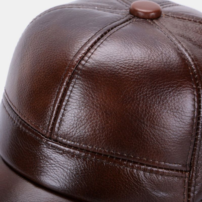 Gorra De Béisbol Ajustable Con Orejeras De Cuero Genuino Para Hombres