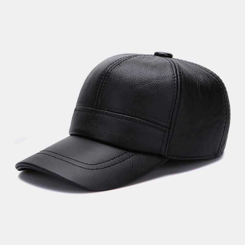 Gorra De Béisbol Ajustable Con Orejeras De Cuero Genuino Para Hombres