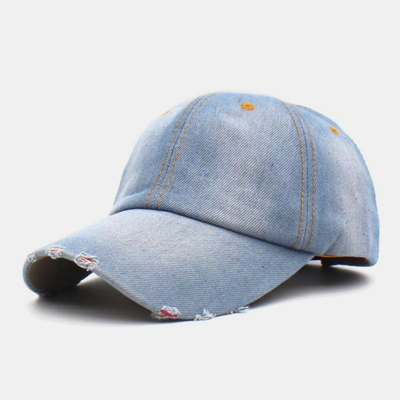 Gorra De Béisbol Ajustable Con Sombrilla De Calle De Moda Con Agujeros De Color Sólido De Mezclilla Para Hombre