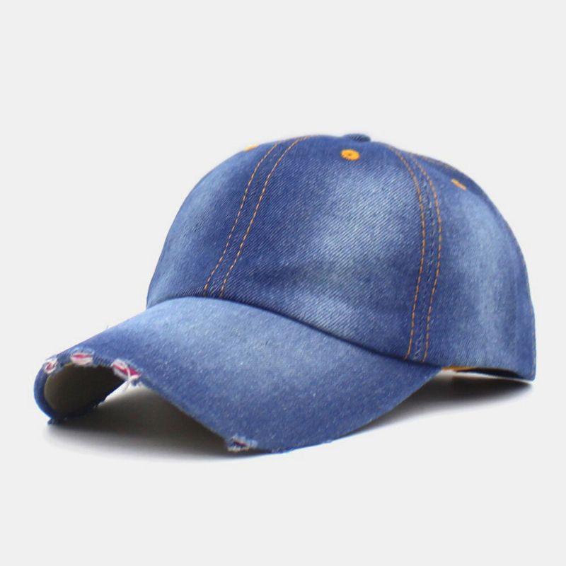 Gorra De Béisbol Ajustable Con Sombrilla De Calle De Moda Con Agujeros De Color Sólido De Mezclilla Para Hombre