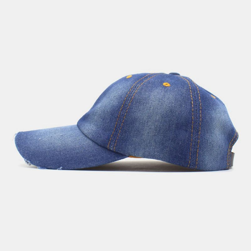 Gorra De Béisbol Ajustable Con Sombrilla De Calle De Moda Con Agujeros De Color Sólido De Mezclilla Para Hombre