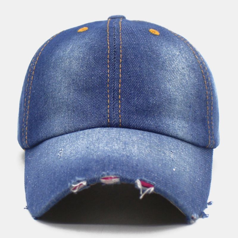 Gorra De Béisbol Ajustable Con Sombrilla De Calle De Moda Con Agujeros De Color Sólido De Mezclilla Para Hombre