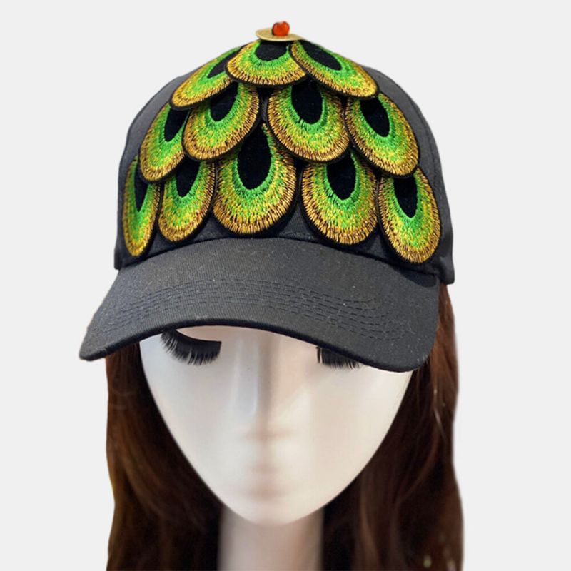 Gorra De Béisbol Con Plumas Estampadas Bordadas Para Mujer